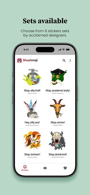 iPhone-App-Store10 Choose Shushmoji chat sticker sets versus trolls bullies silly asses sinners torturers bots in WhatsApp on iPhone